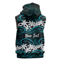 Personalised Cook Islands Penrhyn Atoll Sleeveless Hoodie Tiare Maori Polynesian Waves Tattoo