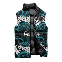Personalised Cook Islands Penrhyn Atoll Sleeveless Puffer Jacket Tiare Maori Polynesian Waves Tattoo
