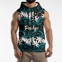 Personalised Cook Islands Penrhyn Atoll Sleeveless Zip Hoodie Tiare Maori Polynesian Waves Tattoo