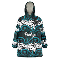 Personalised Cook Islands Penrhyn Atoll Wearable Blanket Hoodie Tiare Maori Polynesian Waves Tattoo