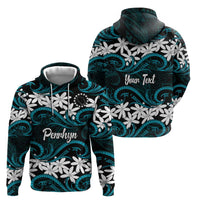 Personalised Cook Islands Penrhyn Atoll Zip Hoodie Tiare Maori Polynesian Waves Tattoo