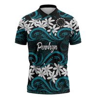 Personalised Cook Islands Penrhyn Atoll Zipper Polo Shirt Tiare Maori Polynesian Waves Tattoo