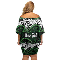 Personalised Cook Islands Mitiaro Family Matching Off Shoulder Short Dress and Hawaiian Shirt Tiare Maori Polynesian Waves Tattoo LT14 - Polynesian Pride