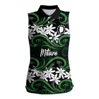 Personalised Cook Islands Mitiaro Women Sleeveless Polo Shirt Tiare Maori Polynesian Waves Tattoo
