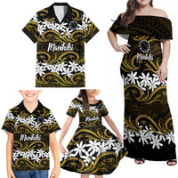 Personalised Cook Islands Manihiki Family Matching Off Shoulder Maxi Dress and Hawaiian Shirt Tiare Maori Polynesian Waves Tattoo