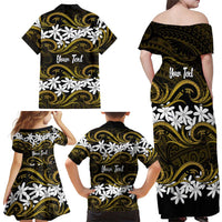 Personalised Cook Islands Manihiki Family Matching Off Shoulder Maxi Dress and Hawaiian Shirt Tiare Maori Polynesian Waves Tattoo