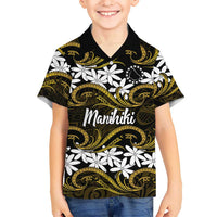 Personalised Cook Islands Manihiki Family Matching Off Shoulder Short Dress and Hawaiian Shirt Tiare Maori Polynesian Waves Tattoo