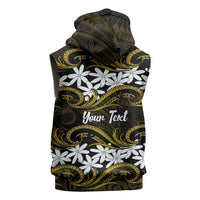 Personalised Cook Islands Manihiki Sleeveless Zip Hoodie Tiare Maori Polynesian Waves Tattoo