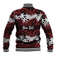 Personalised Cook Islands Atiu Enuamanu Baseball Jacket Tiare Maori Polynesian Waves Tattoo