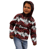 Personalised Cook Islands Atiu Enuamanu Kid Hoodie Tiare Maori Polynesian Waves Tattoo