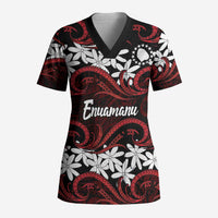 Personalised Cook Islands Atiu Enuamanu Scrub Top Tiare Maori Polynesian Waves Tattoo
