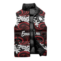 Personalised Cook Islands Atiu Enuamanu Sleeveless Puffer Jacket Tiare Maori Polynesian Waves Tattoo LT14 - Polynesian Pride