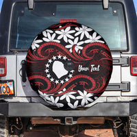 Personalised Cook Islands Atiu Enuamanu Spare Tire Cover Tiare Maori Polynesian Waves Tattoo