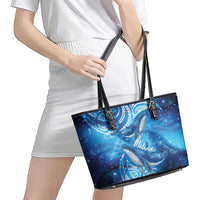 New Zealand Humpback Whale Matariki Leather Tote Bag Maori New Year Taniko Niho Taniwha