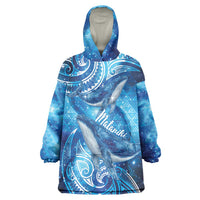 New Zealand Humpback Whale Matariki Wearable Blanket Hoodie Maori New Year Taniko Niho Taniwha LT14 One Size Blue - Polynesian Pride
