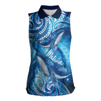 New Zealand Humpback Whale Matariki Women Sleeveless Polo Shirt Maori New Year Taniko Niho Taniwha LT14 Female Blue - Polynesian Pride