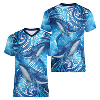 New Zealand Humpback Whale Matariki Women V-Neck T-Shirt Maori New Year Taniko Niho Taniwha LT14 - Polynesian Pride
