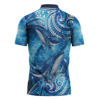 New Zealand Humpback Whale Matariki Zipper Polo Shirt Maori New Year Taniko Niho Taniwha