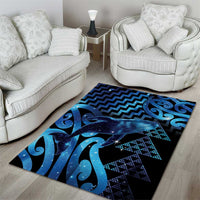 Humpback Whale Matariki New Zealand Area Rug NZ Maori Paikea Poutama Luxury Blue