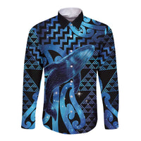 Humpback Whale Matariki New Zealand Long Sleeve Button Shirt NZ Maori Paikea Poutama Luxury Blue