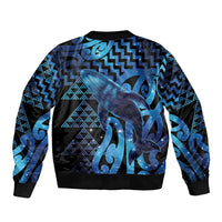 Humpback Whale Matariki New Zealand Sleeve Zip Bomber Jacket NZ Maori Paikea Poutama Luxury Blue LT14 - Polynesian Pride