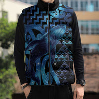 Humpback Whale Matariki New Zealand Sleeveless Puffer Jacket NZ Maori Paikea Poutama Luxury Blue