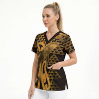 Humpback Whale Matariki New Zealand Scrub Top NZ Maori Paikea Poutama Luxury Gold