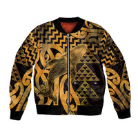 Humpback Whale Matariki New Zealand Sleeve Zip Bomber Jacket NZ Maori Paikea Poutama Luxury Gold