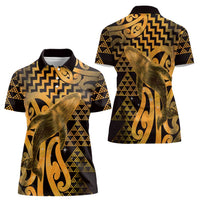 Humpback Whale Matariki New Zealand Women Polo Shirt NZ Maori Paikea Poutama Luxury Gold LT14 - Polynesian Pride