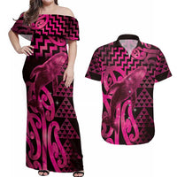 Humpback Whale Matariki New Zealand Couples Matching Off Shoulder Maxi Dress and Hawaiian Shirt NZ Maori Paikea Poutama Luxury Pink LT14 Pink - Polynesian Pride