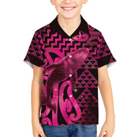 Humpback Whale Matariki New Zealand Family Matching Long Sleeve Bodycon Dress and Hawaiian Shirt NZ Maori Paikea Poutama Luxury Pink LT14 Son's Shirt Pink - Polynesian Pride