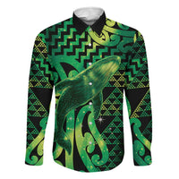 Humpback Whale Matariki New Zealand Family Matching Off Shoulder Maxi Dress and Hawaiian Shirt NZ Maori Paikea Poutama Luxury Green LT14 Dad's Shirt - Long Sleeve Green - Polynesian Pride