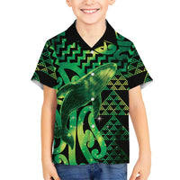 Humpback Whale Matariki New Zealand Family Matching Puletasi and Hawaiian Shirt NZ Maori Paikea Poutama Luxury Green LT14 Son's Shirt Green - Polynesian Pride