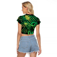 Humpback Whale Matariki New Zealand Raglan Cropped T Shirt NZ Maori Paikea Poutama Luxury Green LT14 - Polynesian Pride