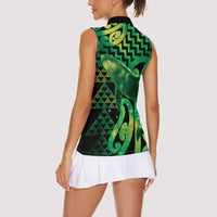 Humpback Whale Matariki New Zealand Women Sleeveless Polo Shirt NZ Maori Paikea Poutama Luxury Green LT14 - Polynesian Pride