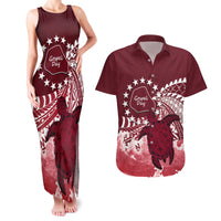 Cook Islands Mangaia Gospel Day Couples Matching Tank Maxi Dress and Hawaiian Shirt Polynesian Art With Sea Turtle