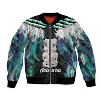 Aotearoa Korowai Motif Bomber Jacket Hei Tiki Poutama Maori Pattern LT14 Unisex Turquoise - Polynesian Pride