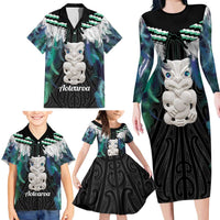 Aotearoa Korowai Motif Family Matching Long Sleeve Bodycon Dress and Hawaiian Shirt Hei Tiki Poutama Maori Pattern LT14 - Polynesian Pride