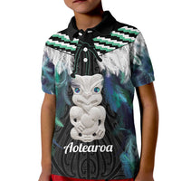 Aotearoa Korowai Motif Kid Polo Shirt Hei Tiki Poutama Maori Pattern