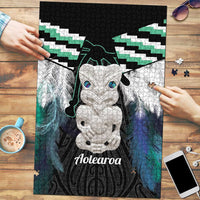 Aotearoa Korowai Motif Puzzle Hei Tiki Poutama Maori Pattern LT14 Turquoise - Polynesian Pride