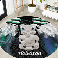 Aotearoa Korowai Motif Round Carpet Hei Tiki Poutama Maori Pattern LT14 Turquoise - Polynesian Pride
