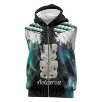 Aotearoa Korowai Motif Sleeveless Zip Hoodie Hei Tiki Poutama Maori Pattern LT14