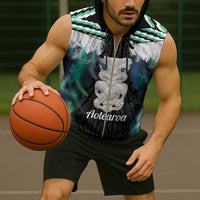 Aotearoa Korowai Motif Sleeveless Zip Hoodie Hei Tiki Poutama Maori Pattern - Polynesian Pride