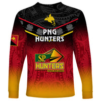 Papua New Guinea Rugby Long Sleeve Shirt PNG Hunters Polynesian Black LT14 - Polynesian Pride