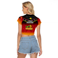 Papua New Guinea Rugby Raglan Cropped T Shirt PNG Hunters Polynesian Black LT14 - Polynesian Pride