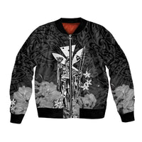 Polynesian Pride King Kamehameha Day Hawaii Bomber Jacket Polynesia Tribal Kanaka And Hibiscus Black LT14 Unisex Black - Polynesian Pride