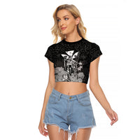 Polynesian Pride King Kamehameha Day Hawaii Raglan Cropped T Shirt Polynesia Tribal Kanaka And Hibiscus Black LT14 Female Black - Polynesian Pride