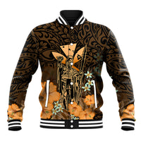 Personalised King Kamehameha Day Hawaii Baseball Jacket Polynesia Tribal Kanaka And Hibiscus Gold LT14 Unisex Gold - Polynesian Pride