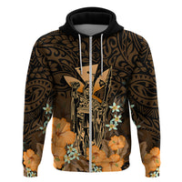Custom King Kamehameha Day Hawaii Hoodie Polynesia Tribal Kanaka and Hibiscus Gold LT14 Zip Hoodie Gold - Polynesian Pride