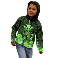 Polynesian Pride King Kamehameha Day Hawaii Kid Hoodie Polynesia Tribal Kanaka And Hibiscus Green LT14 - Polynesian Pride